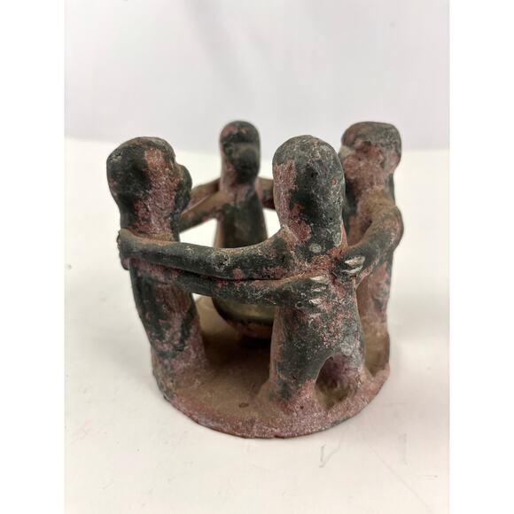 Vintage Circle of Friends Unity Clay Sculpture Mexico Mayan Aztec Candle Holder - Picture 8 of 12